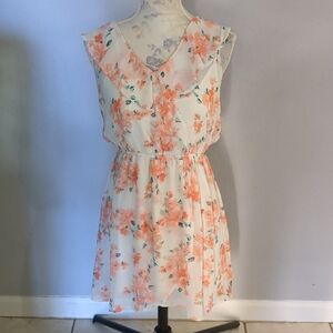 Orange Ruffled Pleated Midi Sundress